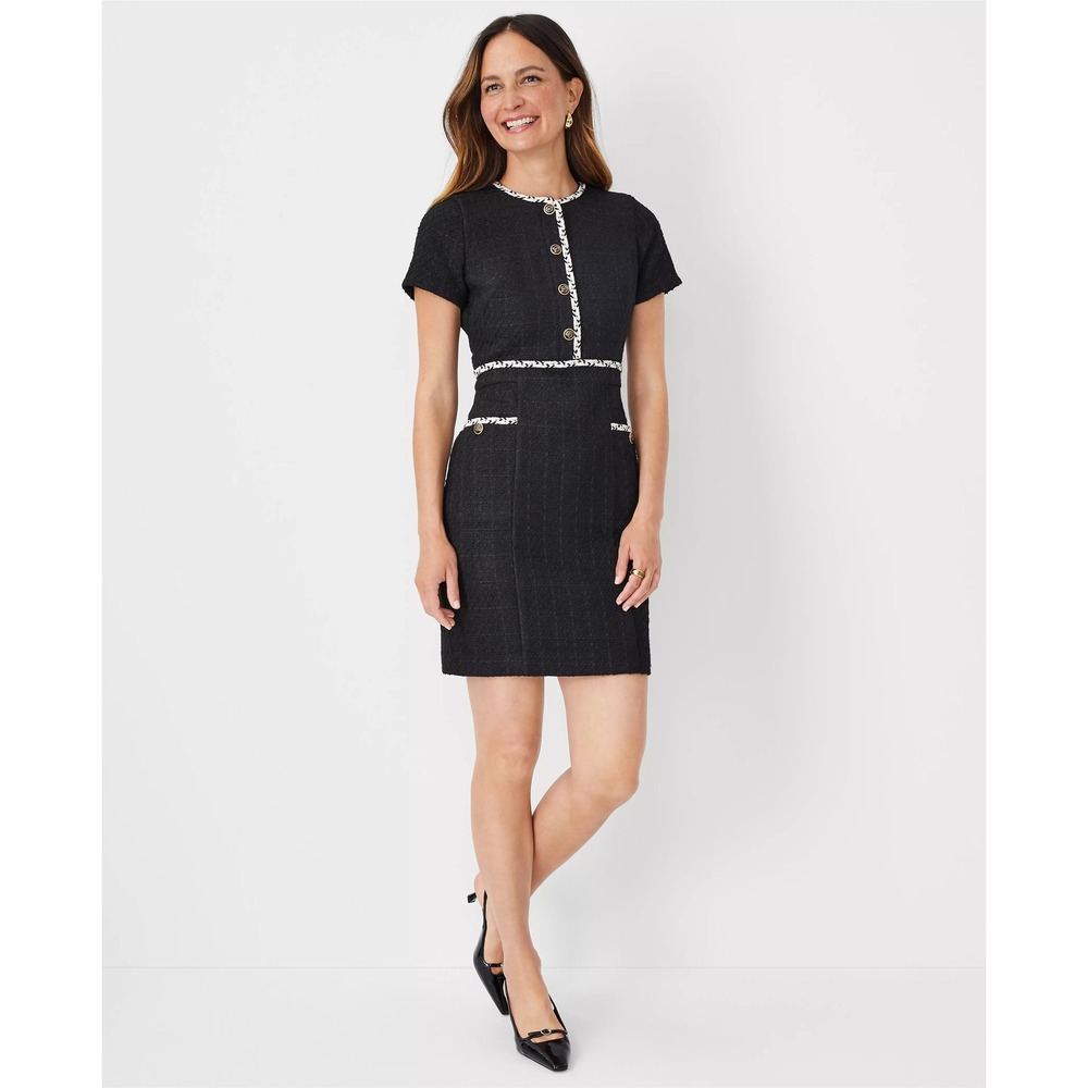 Ann Taylor Sz S Tweed Button Pocket Sheath Dress